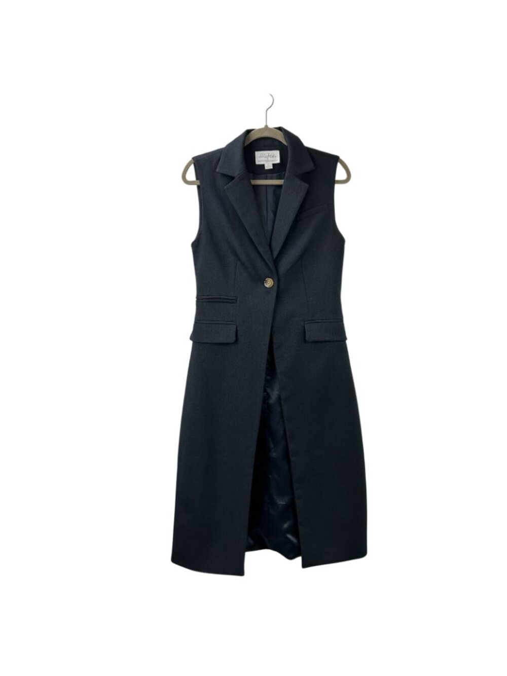 MARE MARE X ANTHROPOLOGIE Women’s Small Navy/Marin Long-line Button Dressy Vest - Picture 3 of 16